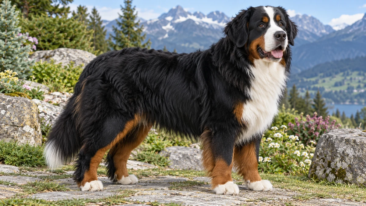 Bernese Dağ Köpeği köpek — geniş beyaz göğüslü renk