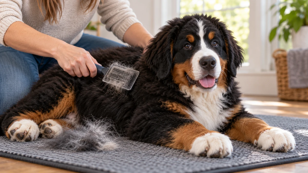 Bernese Dağ Köpeği yavru köpek — tüy bakımı ve fırçalama